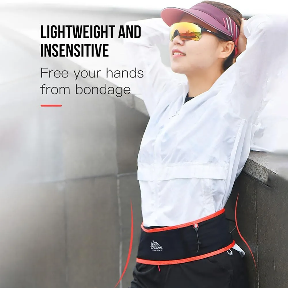 AONIJIE Running hydration belt, waist bag with 250ml soft water bottle, multifunctional suitable for trail running and mountaineering (Black and red,L/XL)