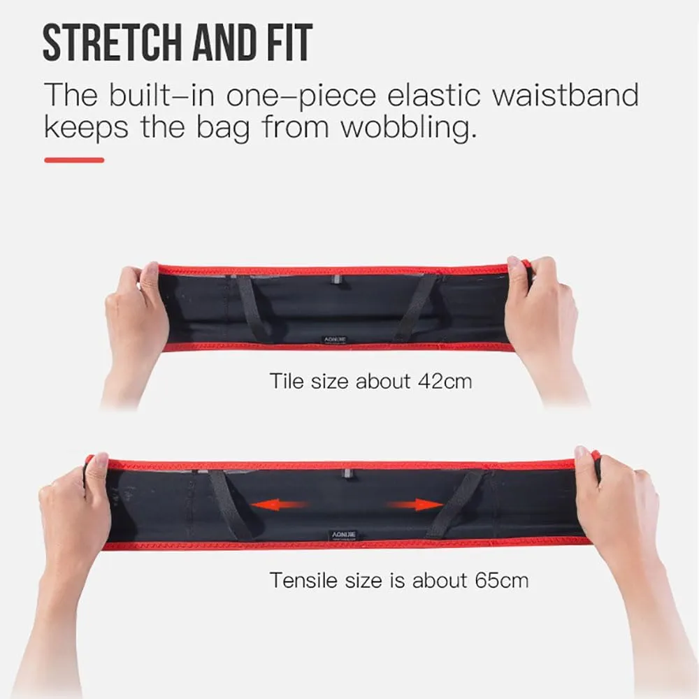 AONIJIE Running hydration belt, waist bag with 250ml soft water bottle, multifunctional suitable for trail running and mountaineering (Black and red,L/XL)