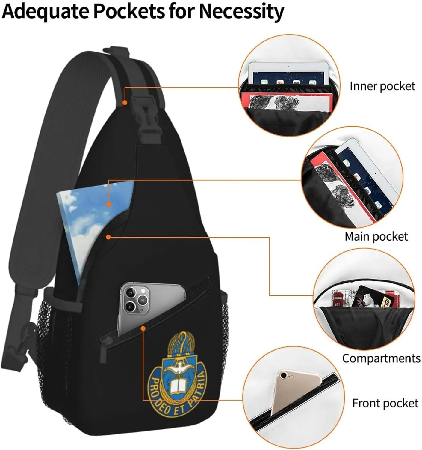 Army Chaplain Corps Sling Backpack Shoulder Chest Bag For Men Women Hiking Travel Crossbody Daypack