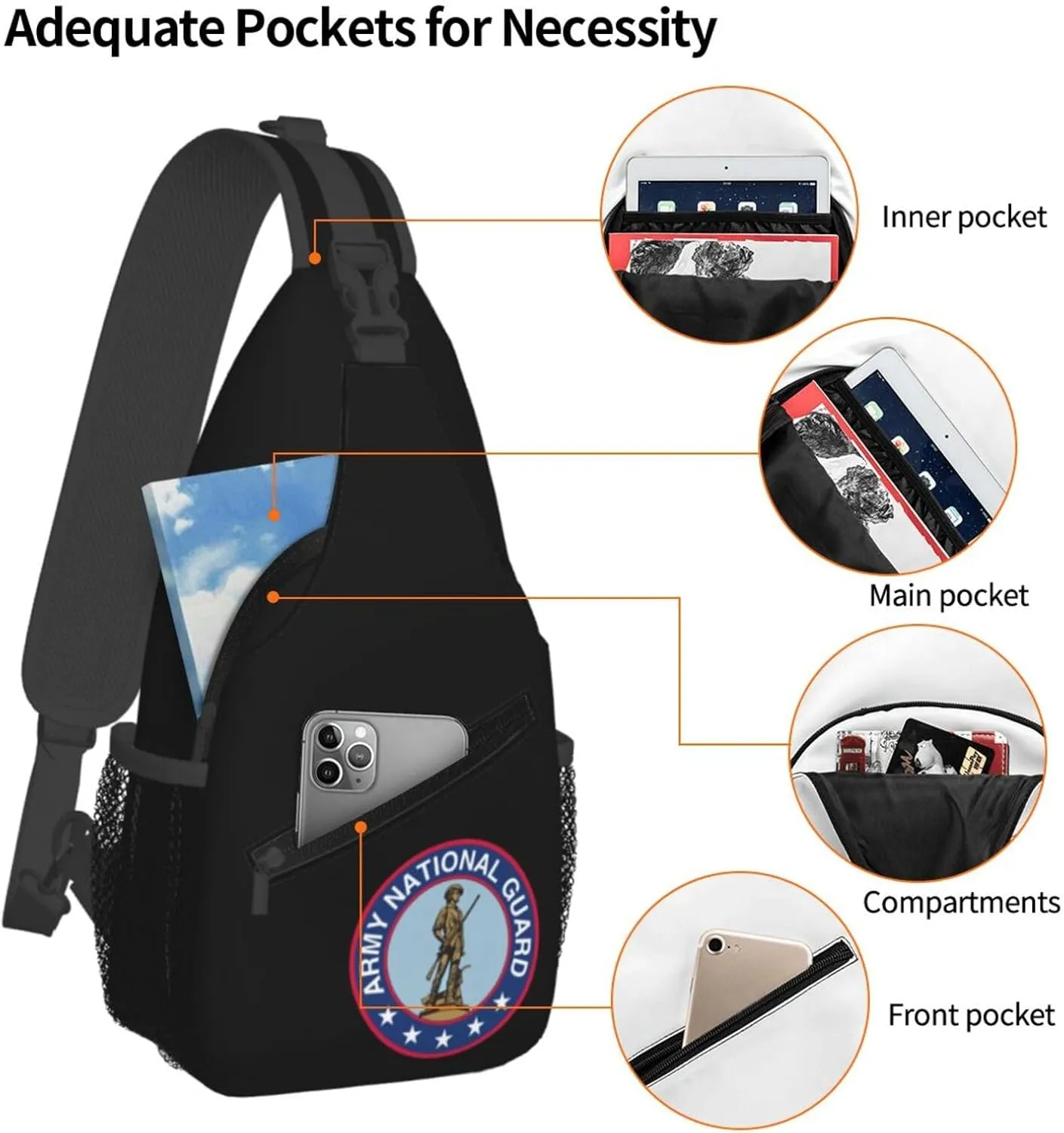Army National Guard Sling Backpack Shoulder Chest Bag For Men Women Hiking Travel Crossbody Daypack