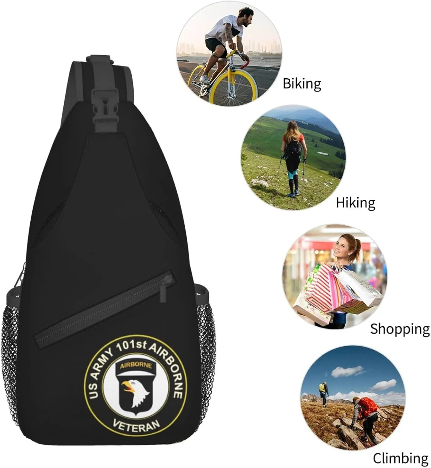 Army Veteran 101st Airborne Division Sling Backpack Shoulder Chest Bag For Men Women Hiking Travel Crossbody Daypack