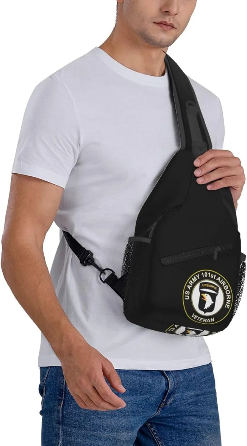 Army Veteran 101st Airborne Division Sling Backpack Shoulder Chest Bag For Men Women Hiking Travel Crossbody Daypack