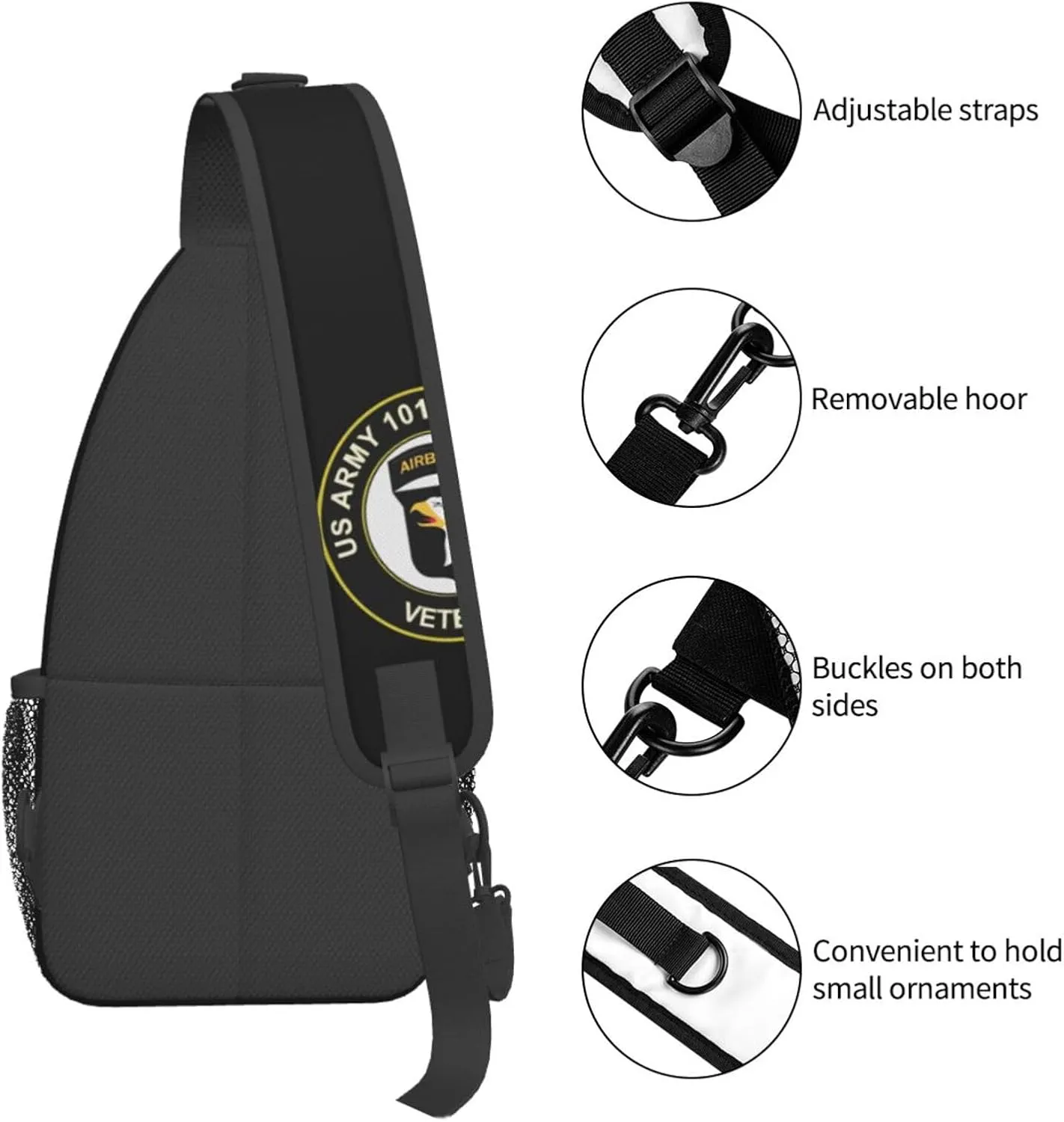 Army Veteran 101st Airborne Division Sling Backpack Shoulder Chest Bag For Men Women Hiking Travel Crossbody Daypack