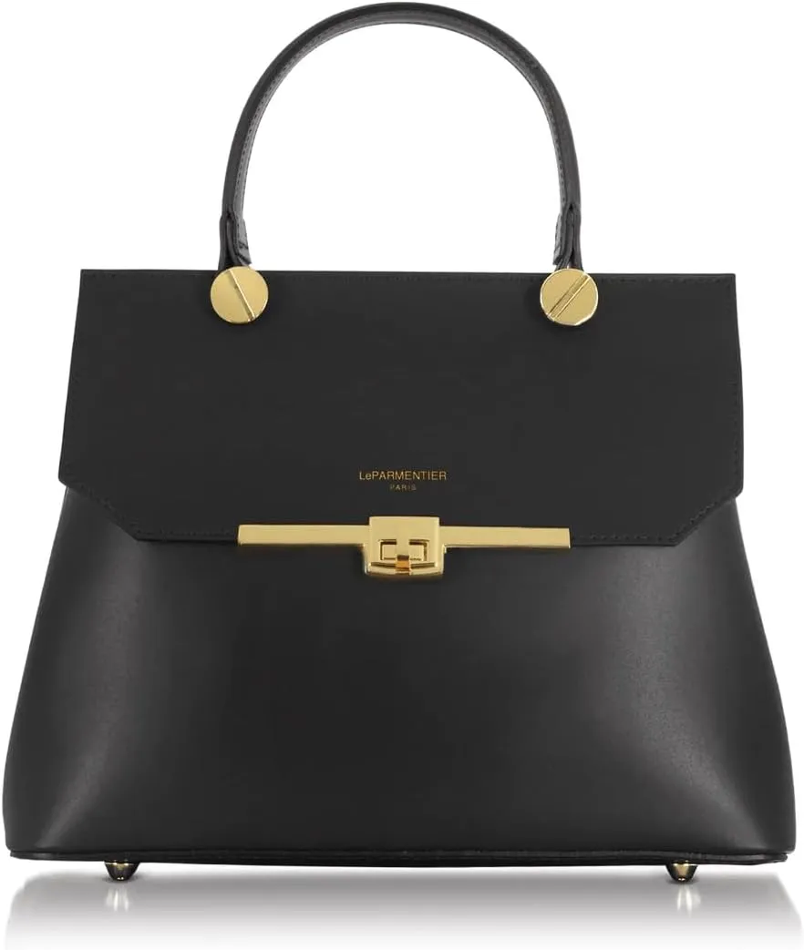 Atlanta Top Handle Satchel Bag, Genuine Leather, 10.6 x 8.7 x 4.7 inches, Gold Hardware