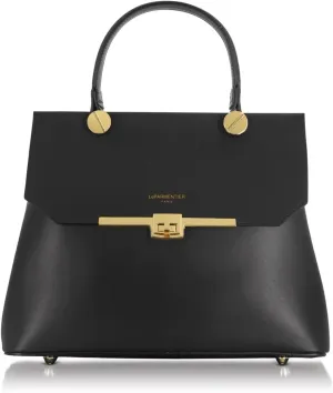 Atlanta Top Handle Satchel Bag, Genuine Leather, 10.6 x 8.7 x 4.7 inches, Gold Hardware