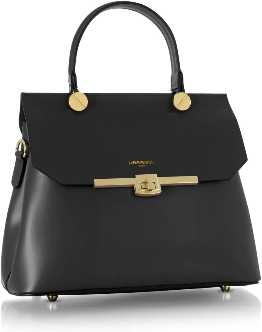 Atlanta Top Handle Satchel Bag, Genuine Leather, 10.6 x 8.7 x 4.7 inches, Gold Hardware