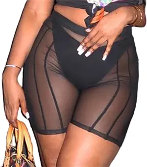 Atyfuniby Womens Sexy High Waisted Mesh See Through Skinny Shorts Leggings Club Streetwear