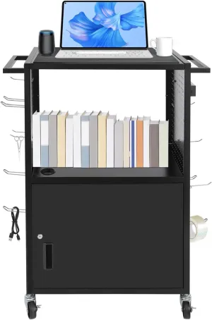AV Cart Computer Cart 18" D x 26" W x 40" H Utility Cart Mobile Workstation with Hooks & Storage Floorstanding Computer Cart for Schools, Libraries, Classrooms