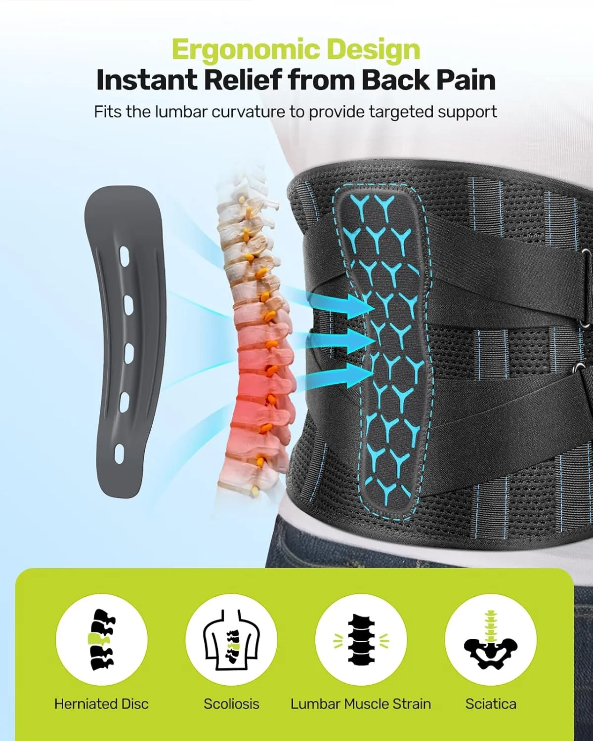 Back Brace for Men Lower Back with 7 Stays, Adjustable Knitted Lumbar Support Belt for Pain Relief, Breathable Soft Mesh Design with Lumbar Pad, Ergonomic Back Support Brace for Scoliosis - Size S (Waist: 27.6"-33.5")