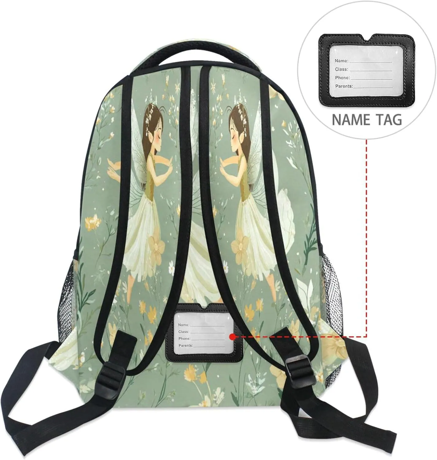 Backpack for Teens Boys Girls Fashion Stylish Travel Bags with Chest Strap Gift Men & Women Cartoon Sweet Fairy Sage Green