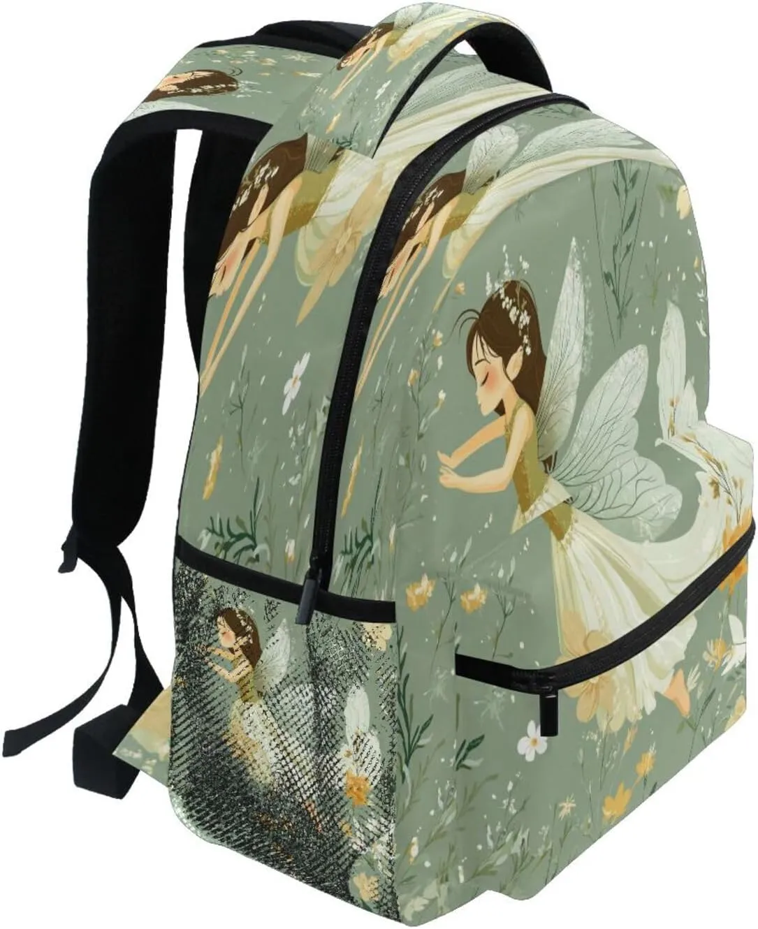Backpack for Teens Boys Girls Fashion Stylish Travel Bags with Chest Strap Gift Men & Women Cartoon Sweet Fairy Sage Green