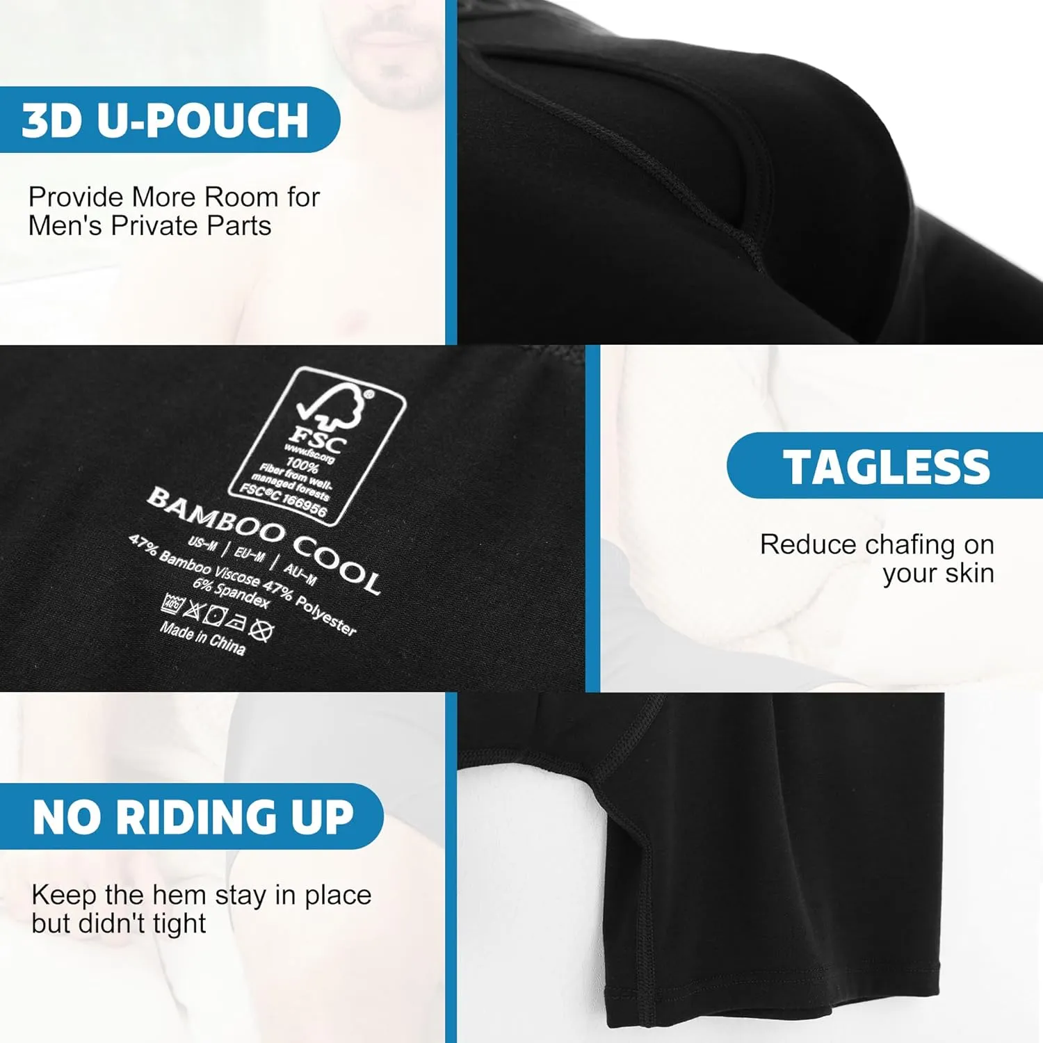 BAMBOO COOL Breathable Men's Underwear Modern Multipack Comfortsoft Moisture-Wicking Boxer Briefs 6 Pack