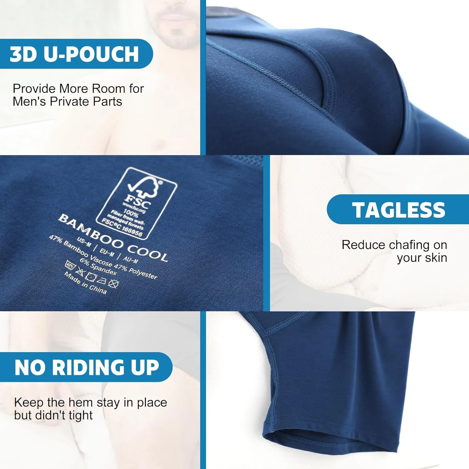 BAMBOO COOL Breathable Men's Underwear Modern Multipack Comfortsoft Moisture-Wicking Boxer Briefs 6 Pack