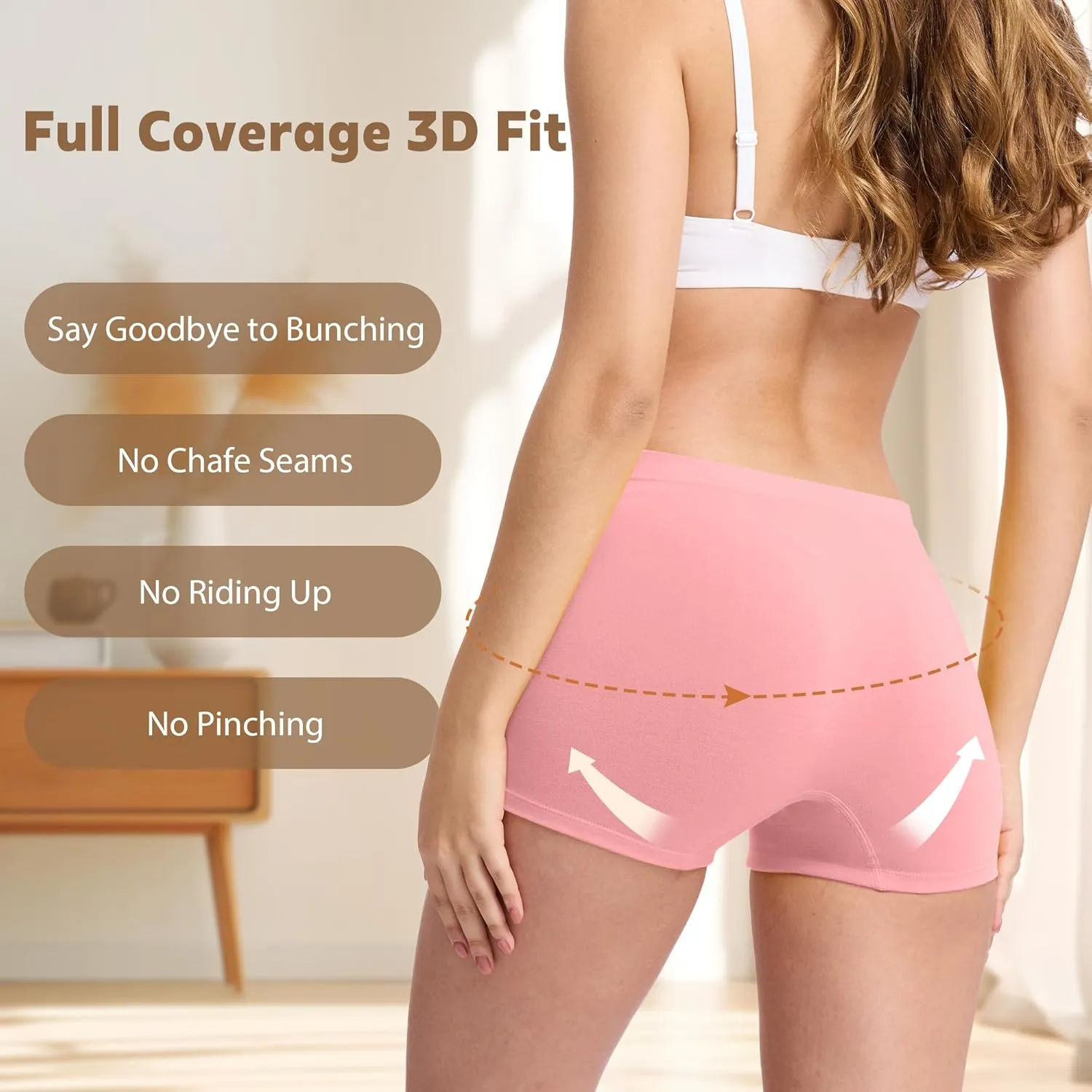 BAMBOO COOL Women's Boyshort Panties Seamless High Waist Underwear Stretchy Moisture Wicking Boxer Briefs for Ladies 5 Pack