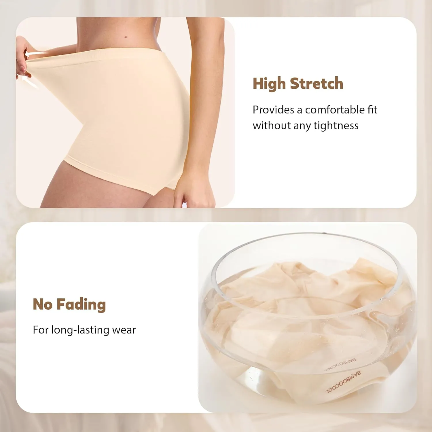 BAMBOO COOL Women's Boyshort Panties Seamless High Waist Underwear Stretchy Moisture Wicking Boxer Briefs for Ladies 5 Pack