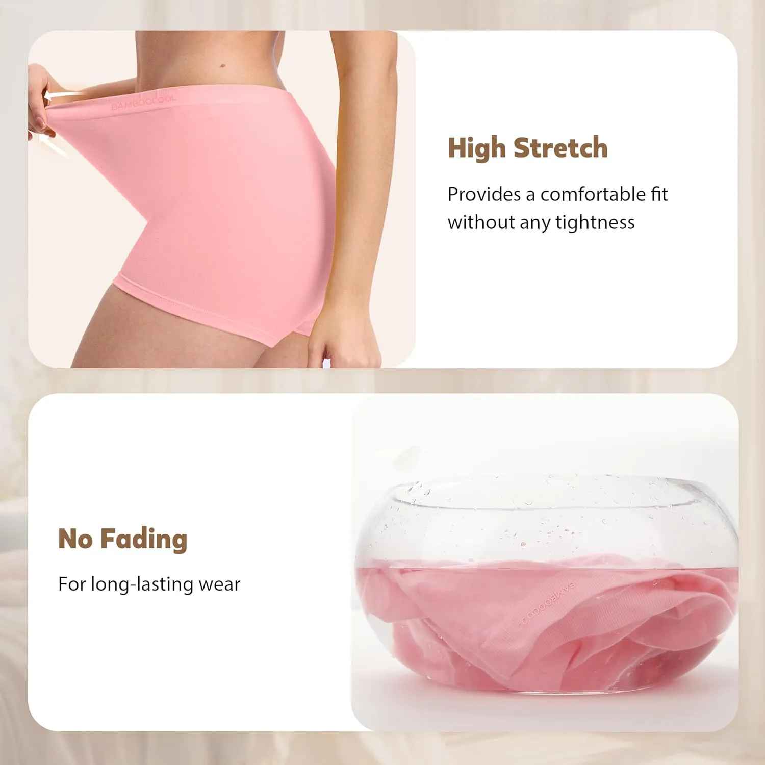BAMBOO COOL Women's Boyshort Panties Seamless High Waist Underwear Stretchy Moisture Wicking Boxer Briefs for Ladies 5 Pack