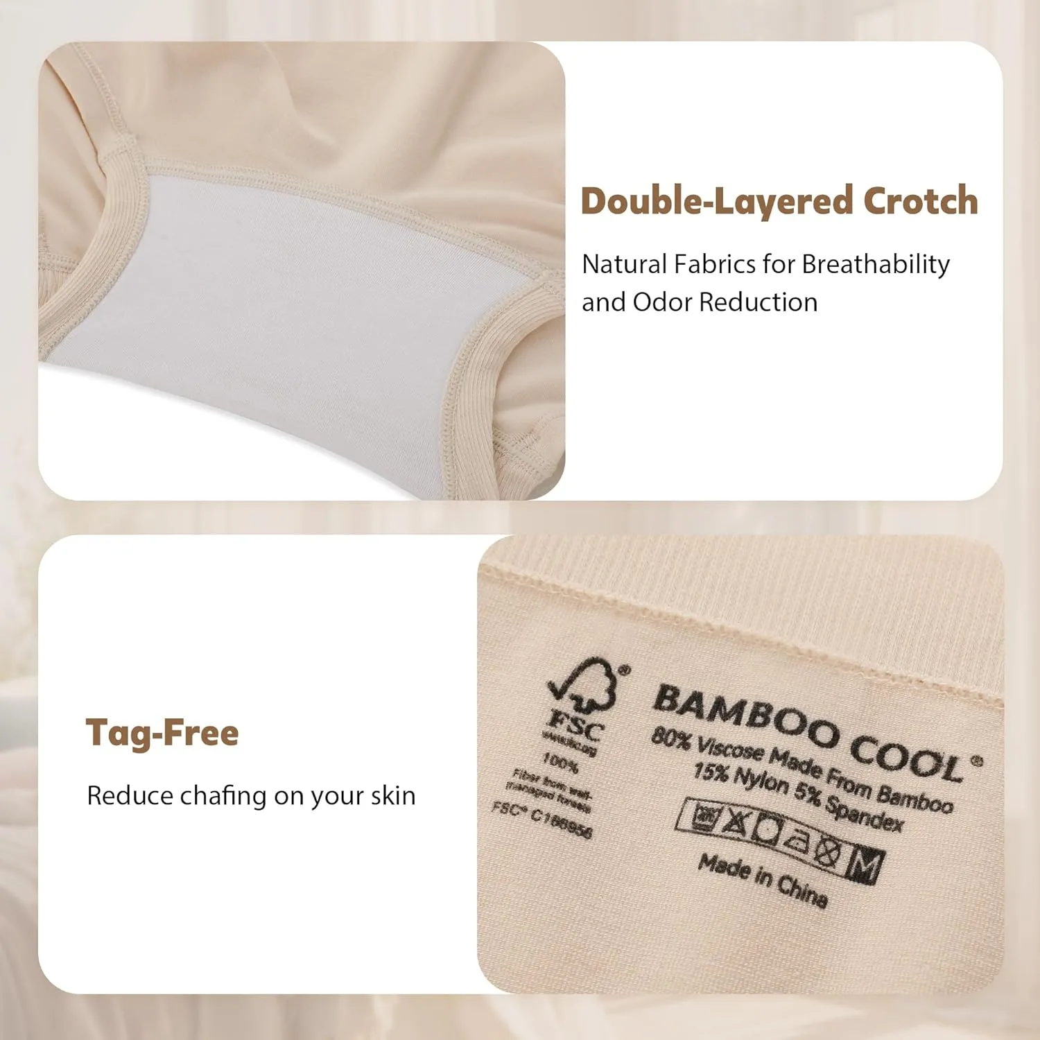 BAMBOO COOL Women's Boyshort Panties Seamless High Waist Underwear Stretchy Moisture Wicking Boxer Briefs for Ladies 5 Pack