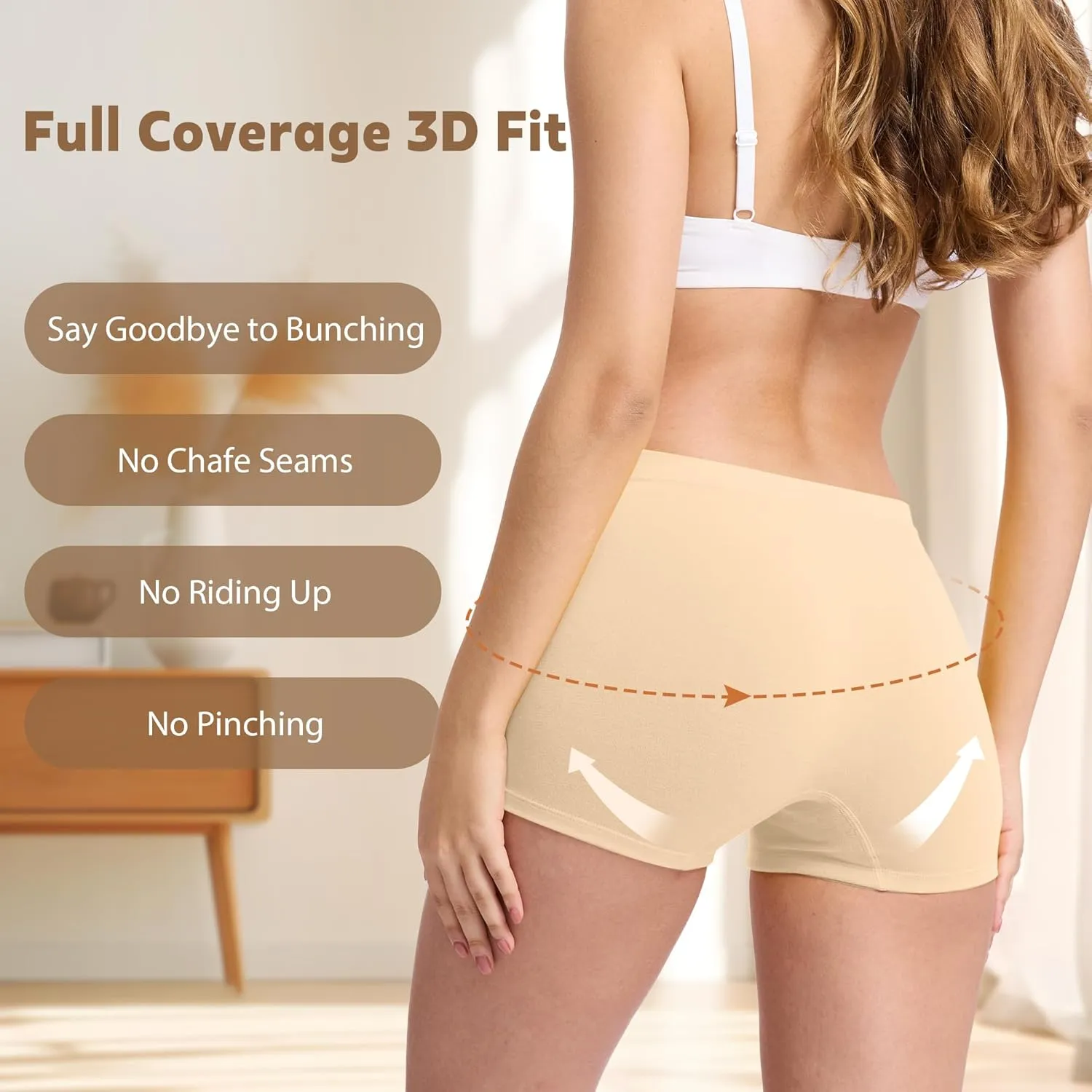 BAMBOO COOL Women's Boyshort Panties Seamless High Waist Underwear Stretchy Moisture Wicking Boxer Briefs for Ladies 5 Pack
