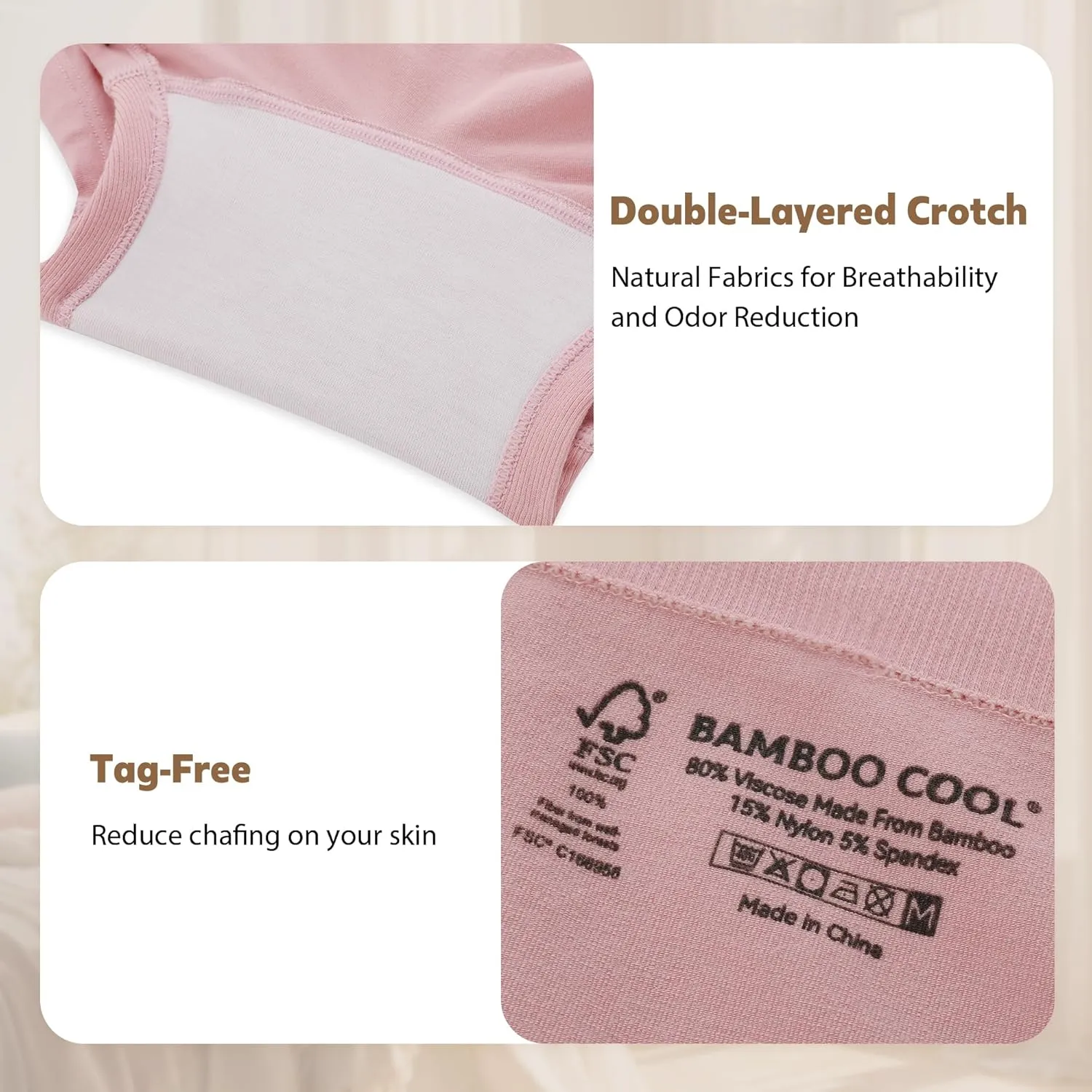 BAMBOO COOL Women's Boyshort Panties Seamless High Waist Underwear Stretchy Moisture Wicking Boxer Briefs for Ladies 5 Pack