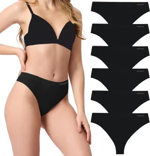 BAMBOO COOL Women's Thongs Seamless Moisture-Wicking Breathable Underwear High Stretchy Mid Waisted Panties Tagless 6 Pack