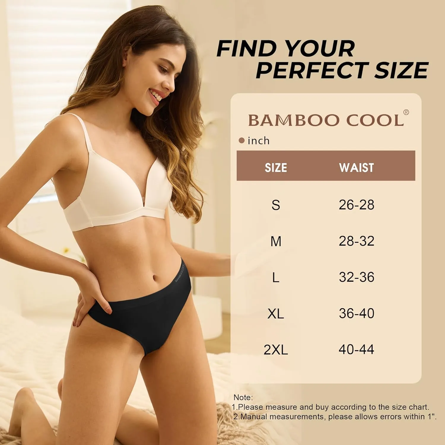 BAMBOO COOL Women's Thongs Seamless Moisture-Wicking Breathable Underwear High Stretchy Mid Waisted Panties Tagless 6 Pack