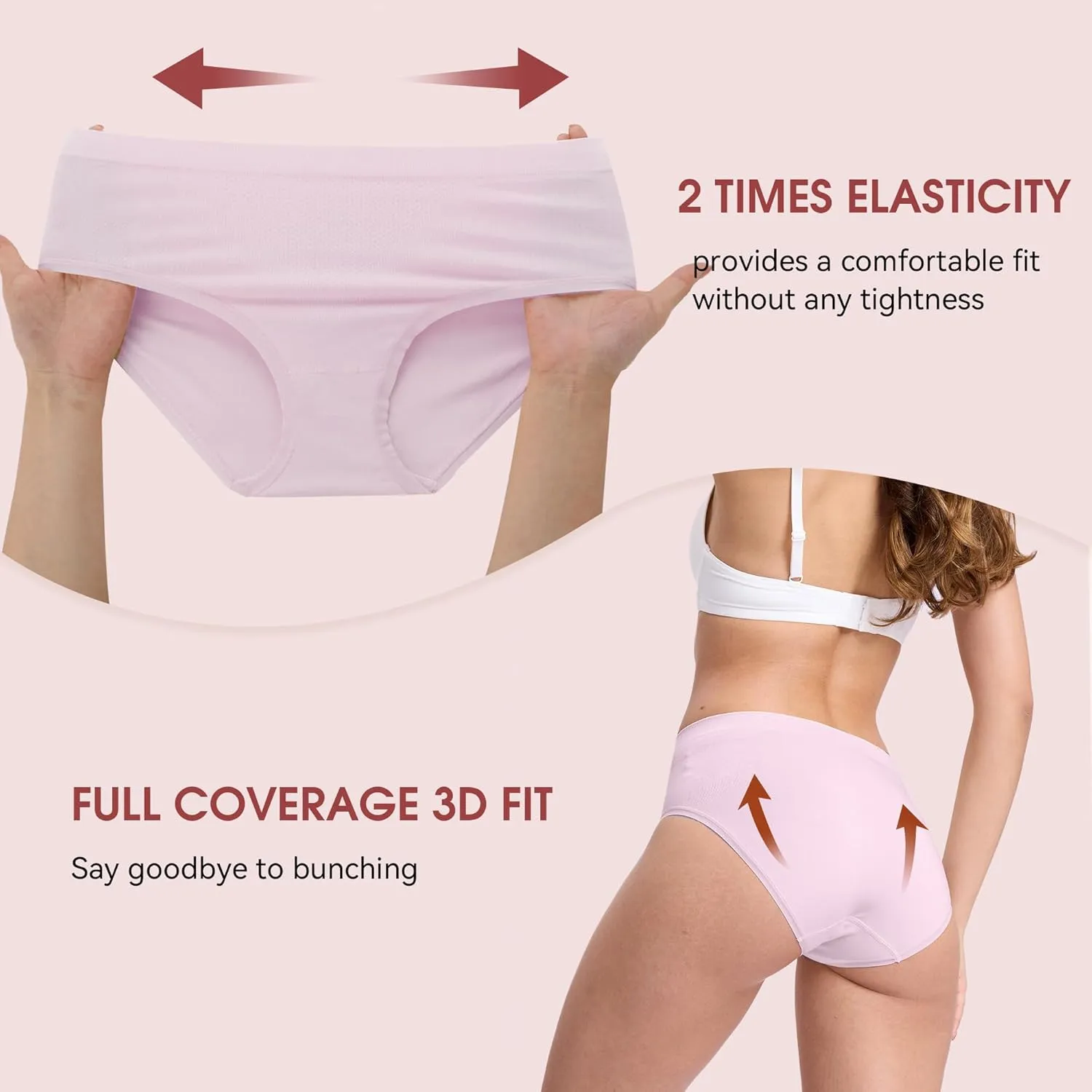 BAMBOO COOL Women's Underwear Mid Waisted Brief Ladies Seamless Panties Moisture Wicking Stretchy Full Coverage 5 Pack