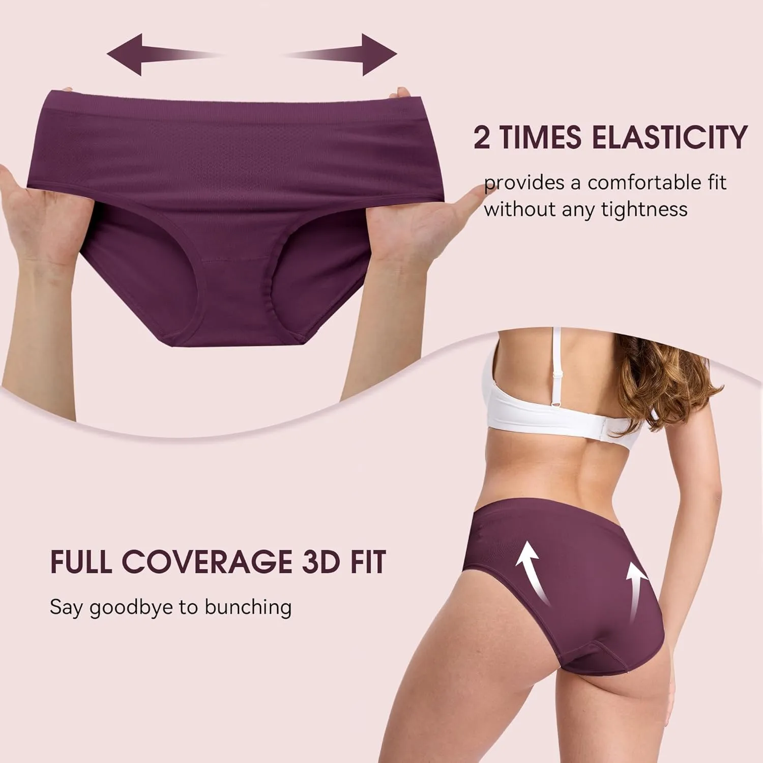 BAMBOO COOL Women's Underwear Mid Waisted Brief Ladies Seamless Panties Moisture Wicking Stretchy Full Coverage 5 Pack