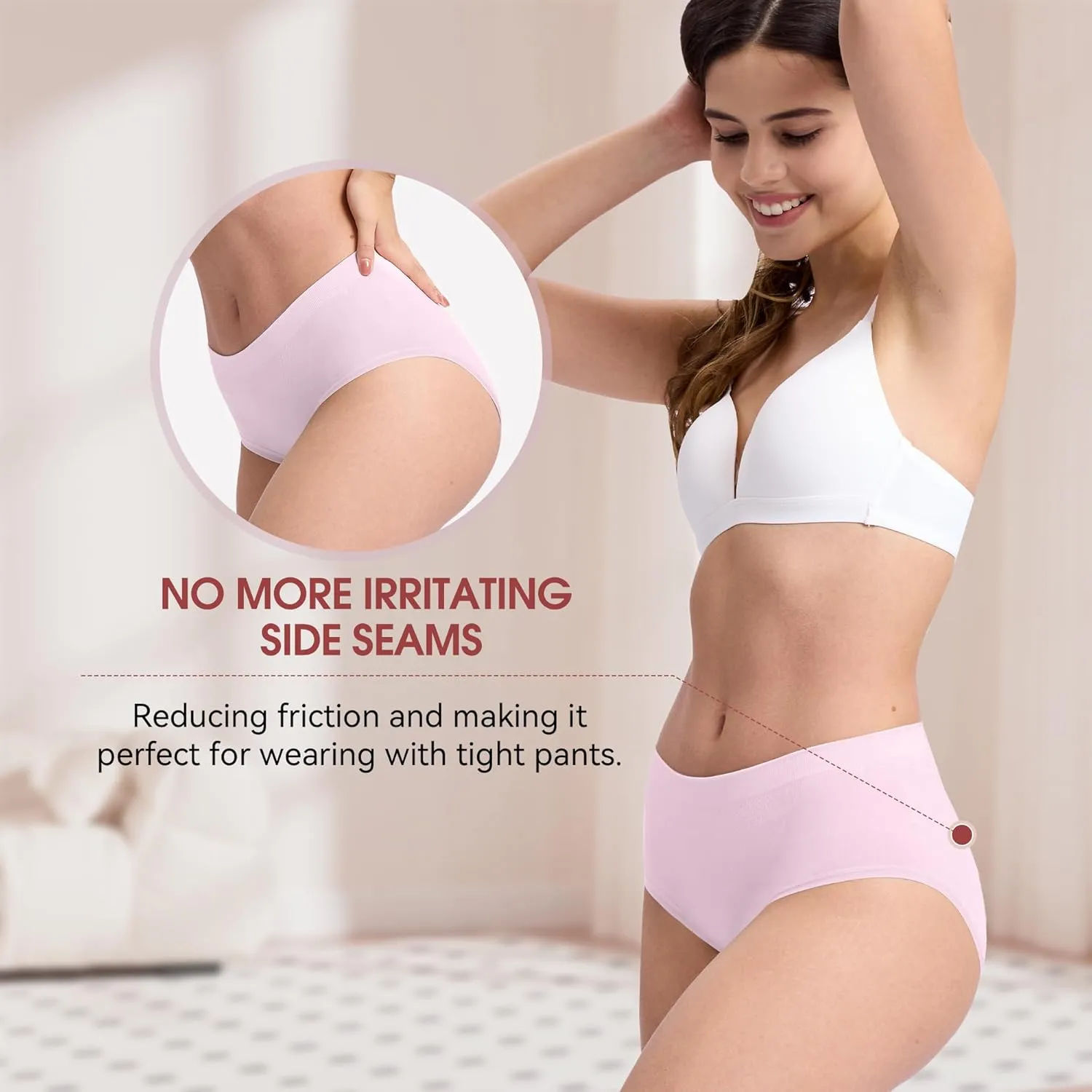 BAMBOO COOL Women's Underwear Mid Waisted Brief Ladies Seamless Panties Moisture Wicking Stretchy Full Coverage 5 Pack