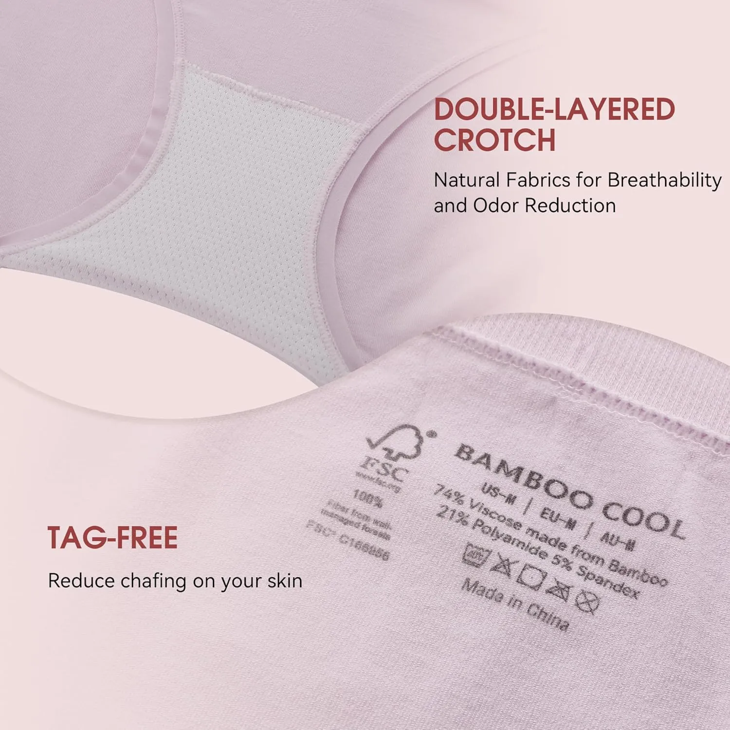 BAMBOO COOL Women's Underwear Mid Waisted Brief Ladies Seamless Panties Moisture Wicking Stretchy Full Coverage 5 Pack