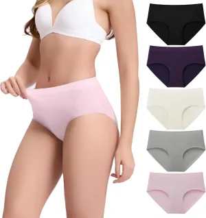 BAMBOO COOL Women's Underwear Mid Waisted Brief Ladies Seamless Panties Moisture Wicking Stretchy Full Coverage 5 Pack