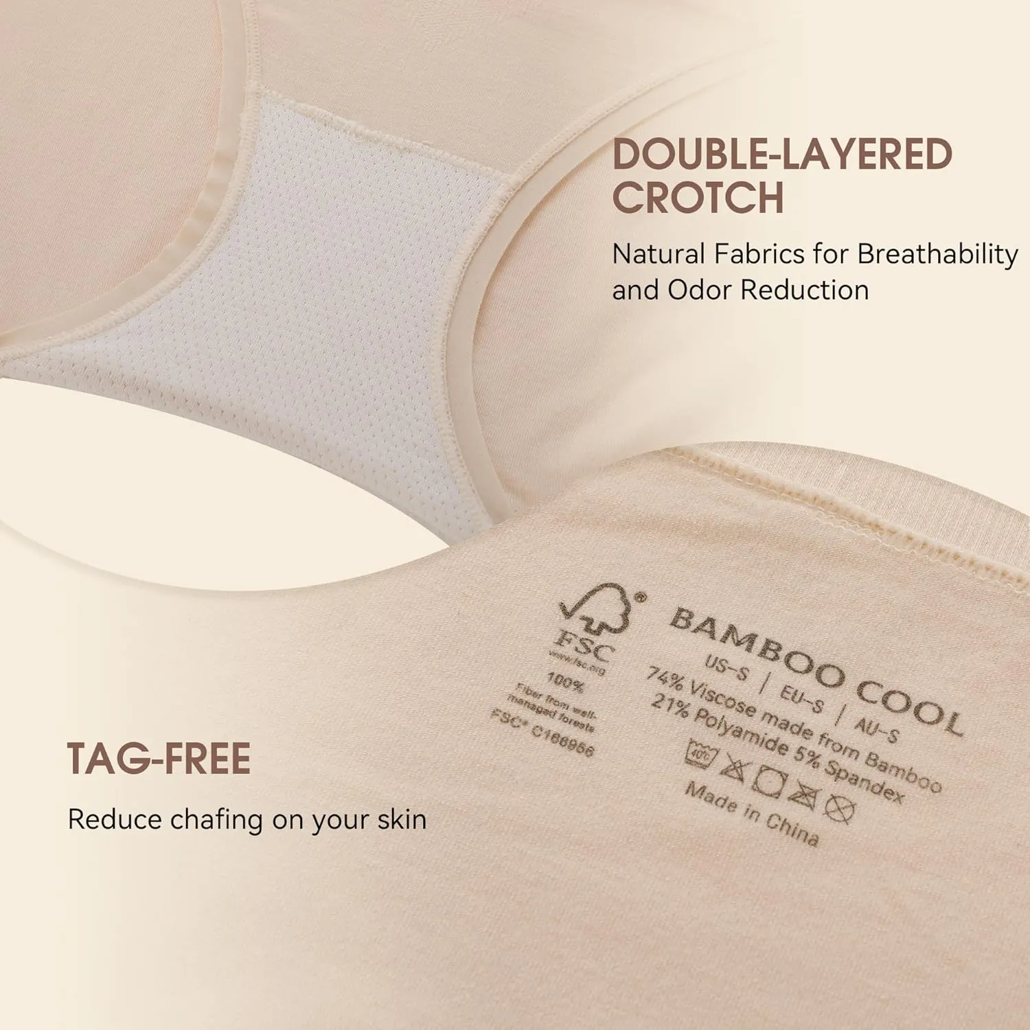 BAMBOO COOL Women's Underwear Mid Waisted Brief Ladies Seamless Panties Moisture Wicking Stretchy Full Coverage 5 Pack