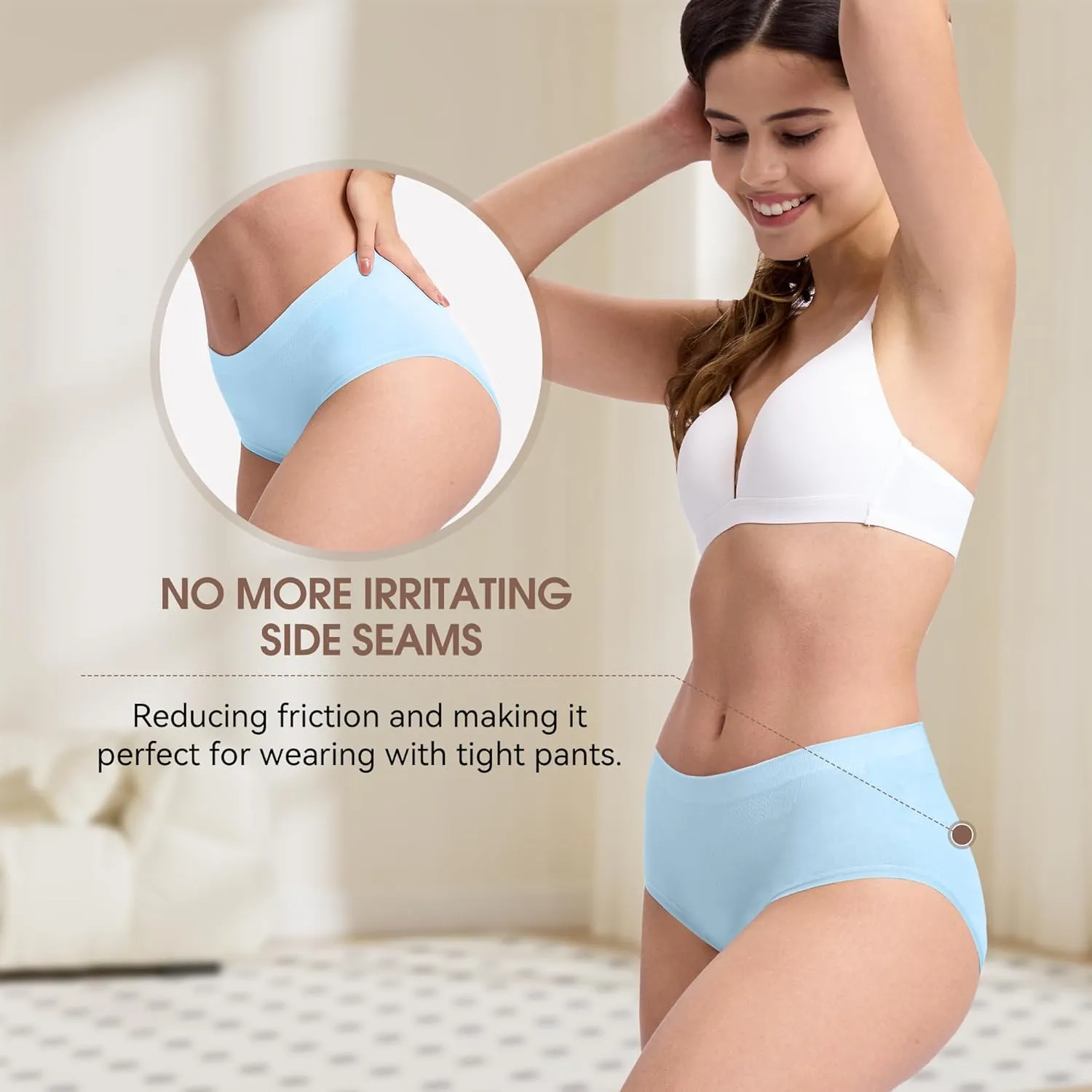 BAMBOO COOL Women's Underwear Mid Waisted Brief Ladies Seamless Panties Moisture Wicking Stretchy Full Coverage 5 Pack