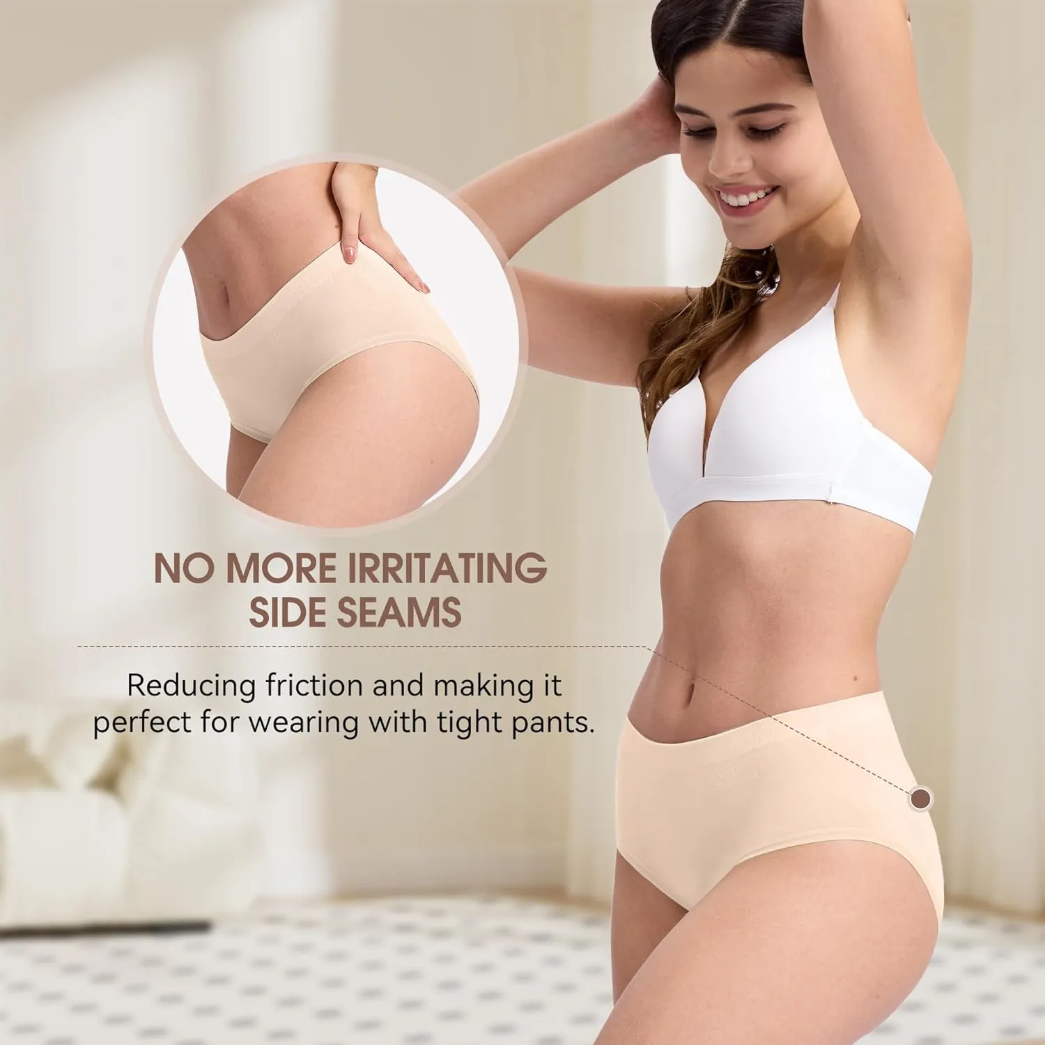 BAMBOO COOL Women's Underwear Mid Waisted Brief Ladies Seamless Panties Moisture Wicking Stretchy Full Coverage 5 Pack