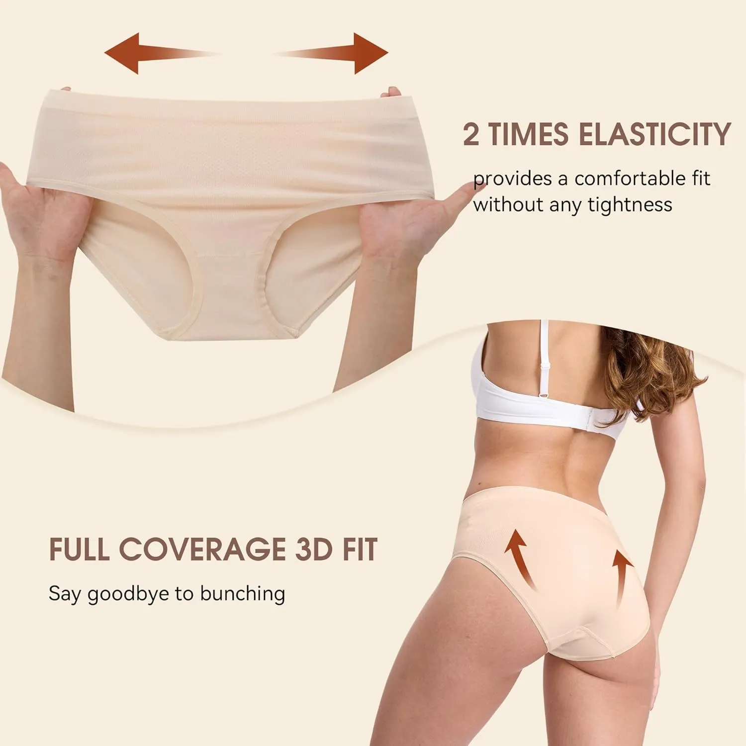 BAMBOO COOL Women's Underwear Mid Waisted Brief Ladies Seamless Panties Moisture Wicking Stretchy Full Coverage 5 Pack