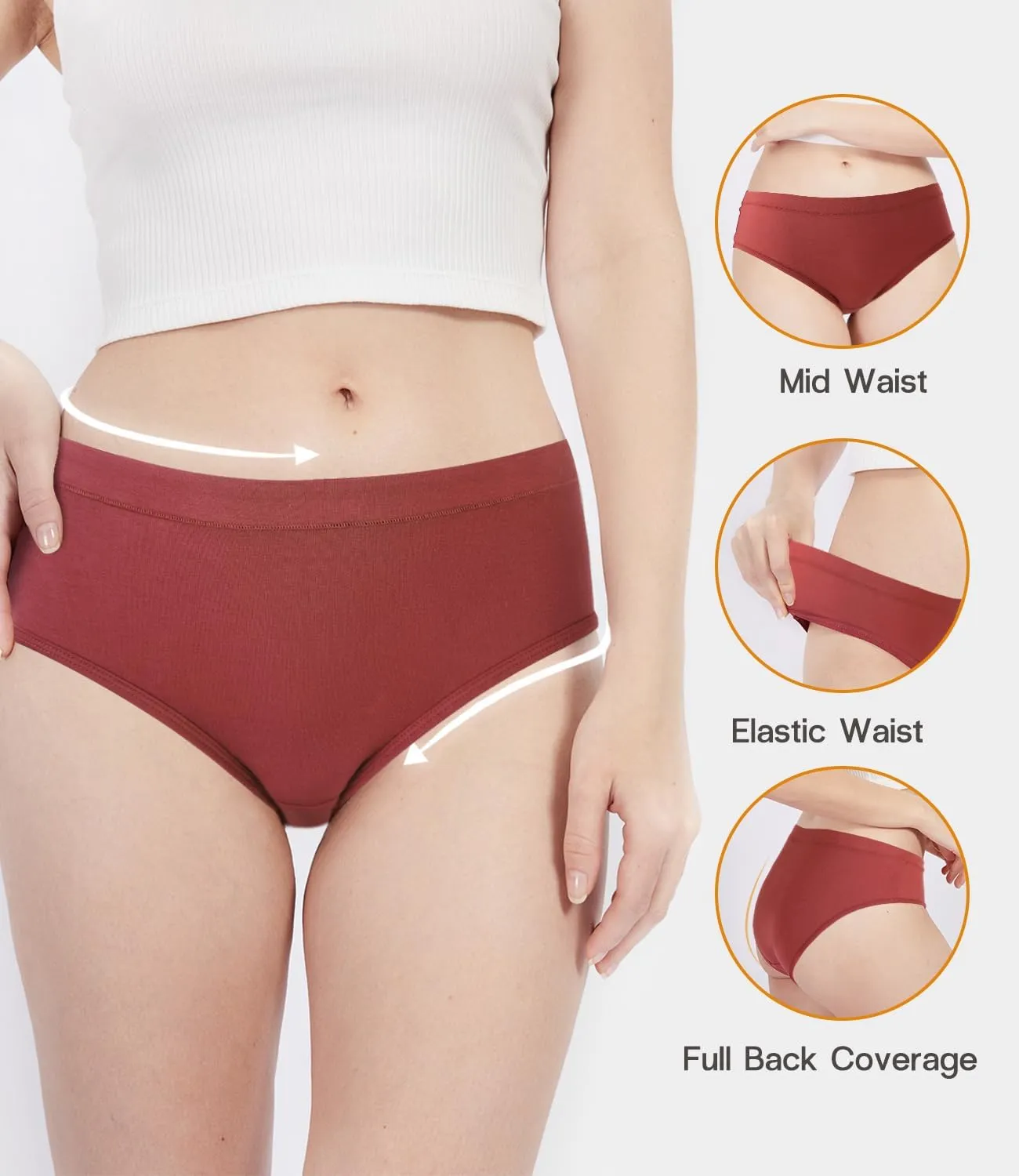 BAMBOO COOL Womens Underwear, Moisture-Wicking Briefs, Soft and Breathable Panties, Mid Waist, 5-Pack