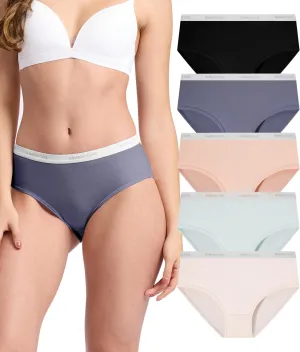 BAMBOO COOL Womens Underwear, Moisture-Wicking Briefs, Soft and Breathable Panties, Mid Waist, 5-Pack