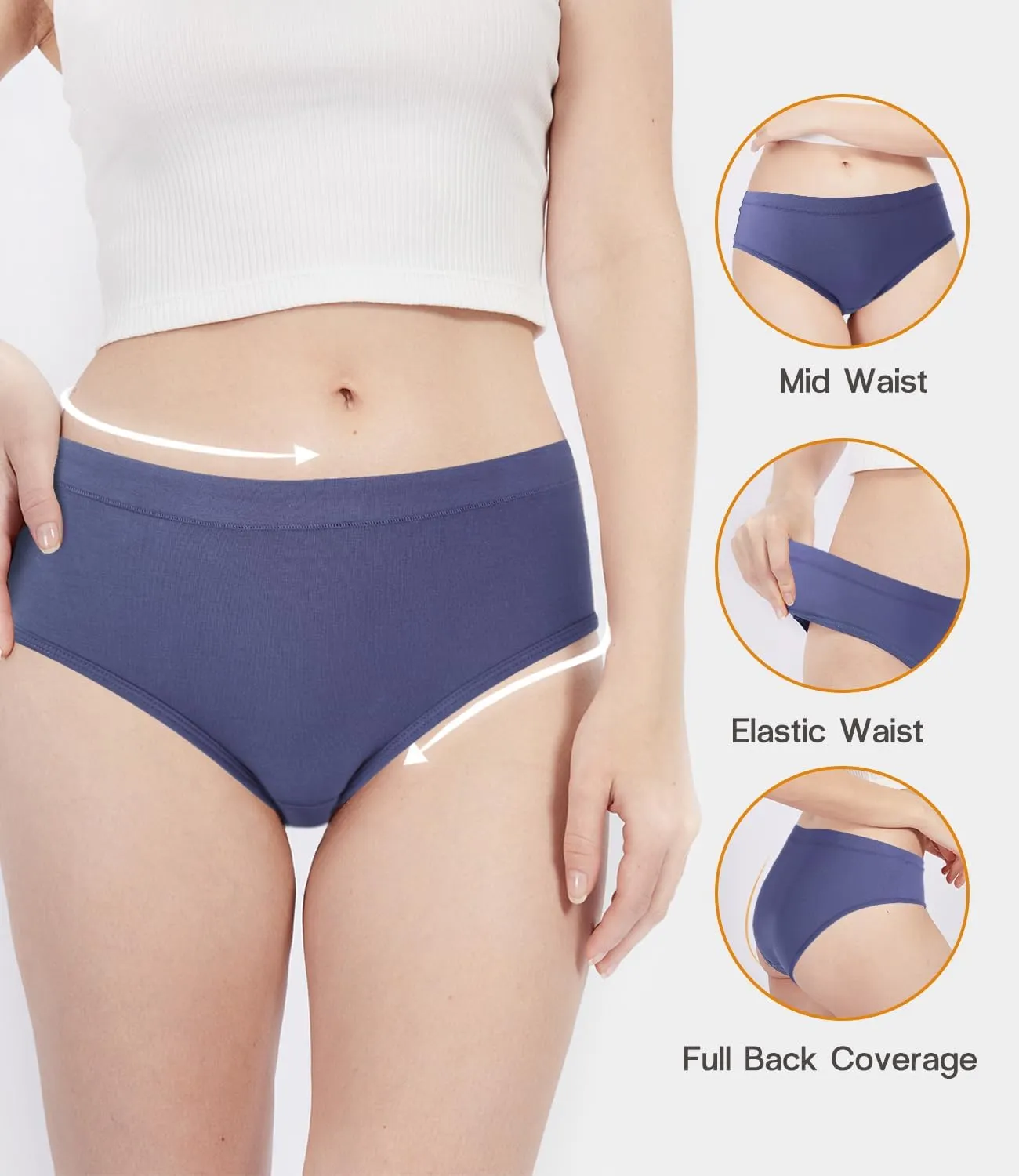 BAMBOO COOL Womens Underwear, Moisture-Wicking Briefs, Soft and Breathable Panties, Mid Waist, 5-Pack