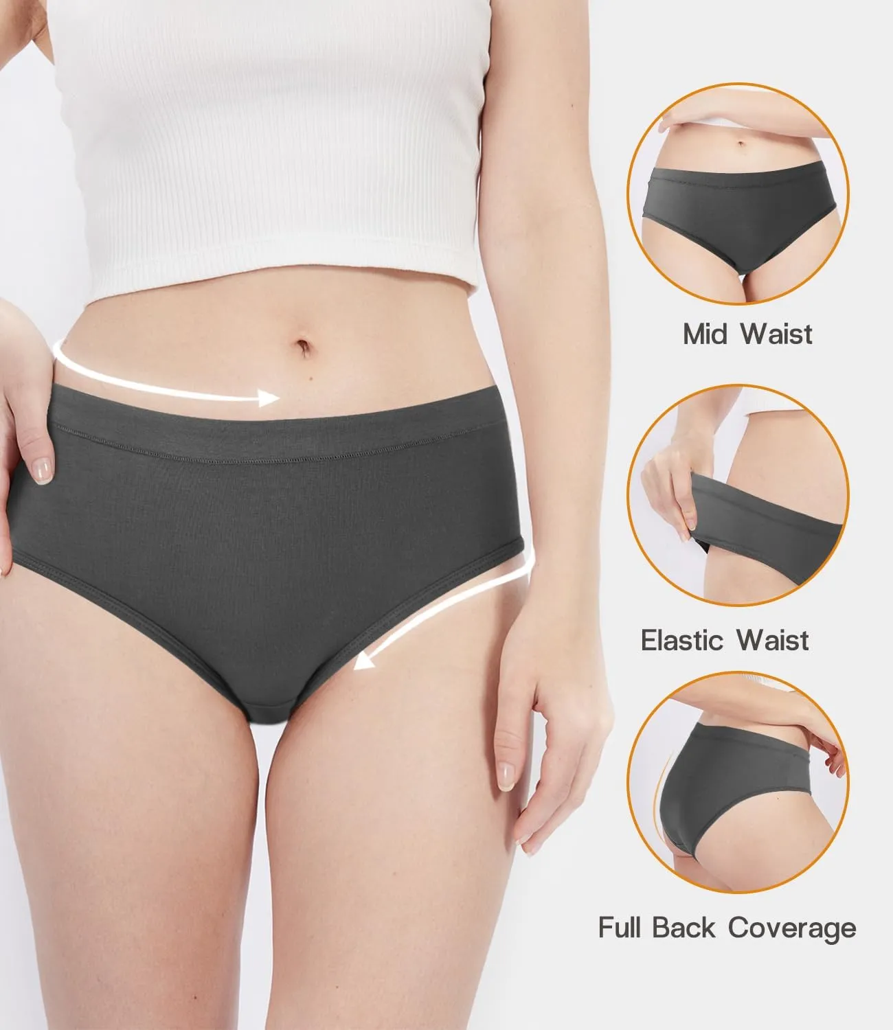 BAMBOO COOL Womens Underwear, Moisture-Wicking Briefs, Soft and Breathable Panties, Mid Waist, 5-Pack