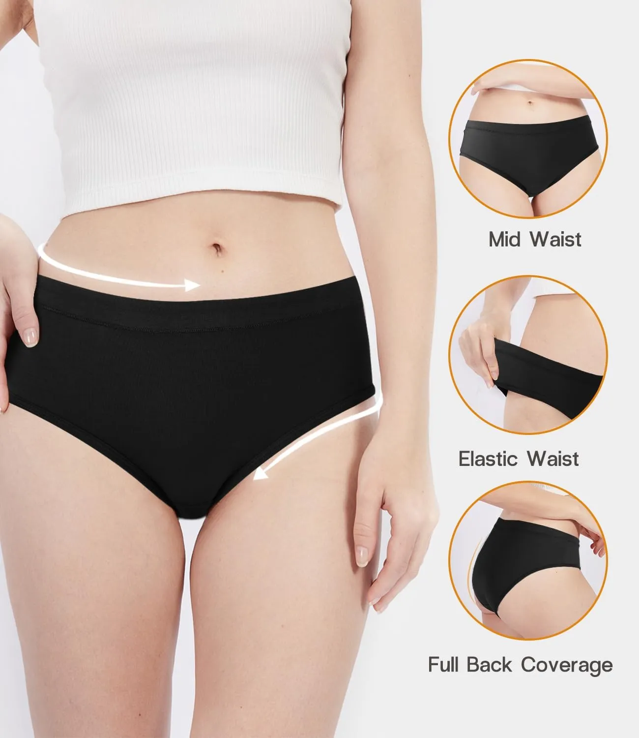 BAMBOO COOL Womens Underwear, Moisture-Wicking Briefs, Soft and Breathable Panties, Mid Waist, 5-Pack