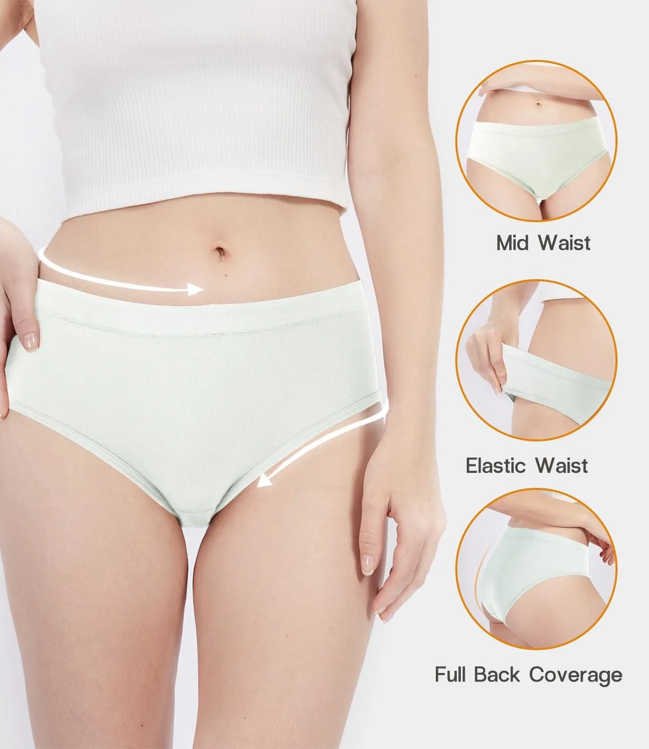 BAMBOO COOL Womens Underwear, Moisture-Wicking Briefs, Soft and Breathable Panties, Mid Waist, 5-Pack