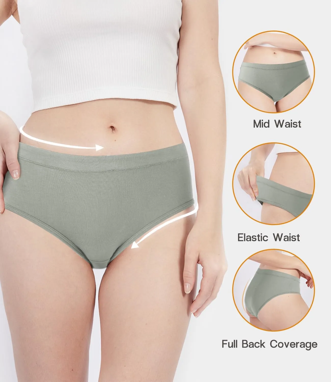BAMBOO COOL Womens Underwear, Moisture-Wicking Briefs, Soft and Breathable Panties, Mid Waist, 5-Pack