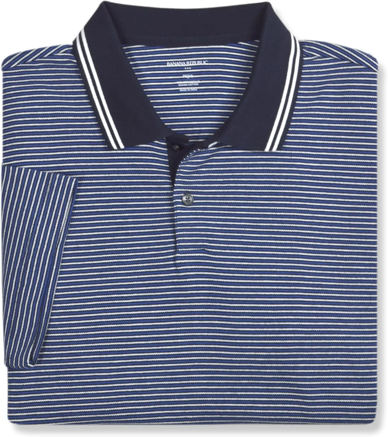 Banana Republic Mens 691730 Standard Fit Pique Mesh All Cotton Striped Polo Shirt