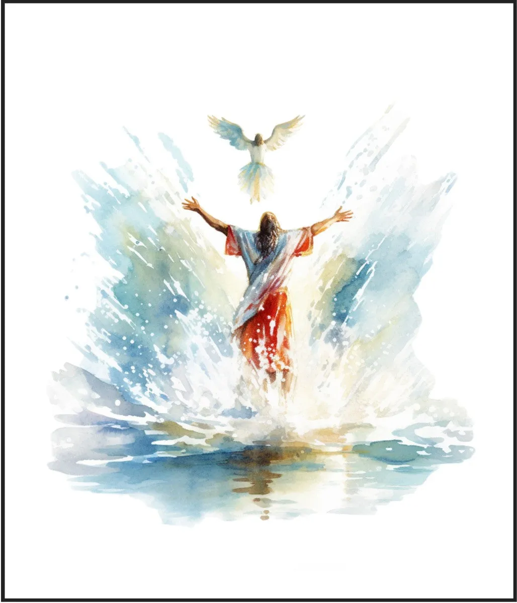 Baptism of Christ Watercolor Cotton Fat Quarter Panel