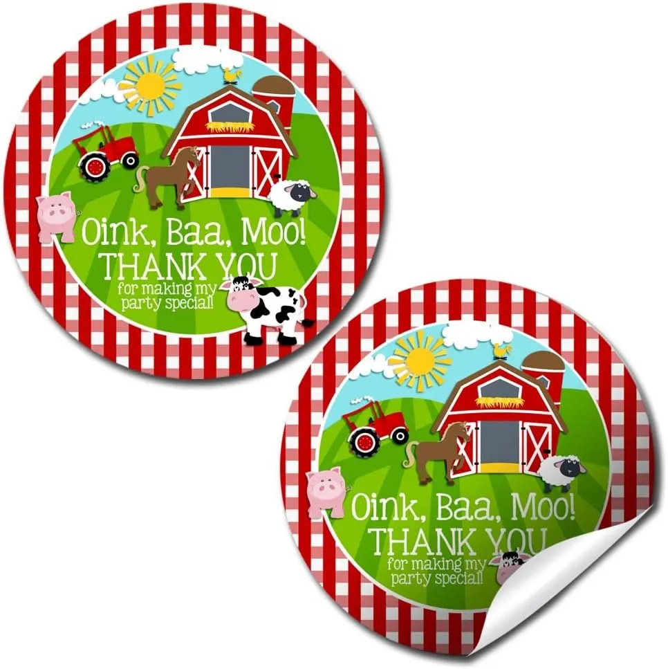 Barnyard Bash Birthday Party Sticker Labels, 40 2" Party Circle Stickers by AmandaCreation, Great for Party Favors, Envelope Seals & Goodie Bags