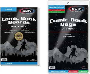 BCW Resealable Thick Current Comic Bags & Backing Boards (100 ct) | Acid-Free Comic Bags and Boards Storage & Protector | Ideal for Collectors, Displays, and Safe Storage of Comic Books