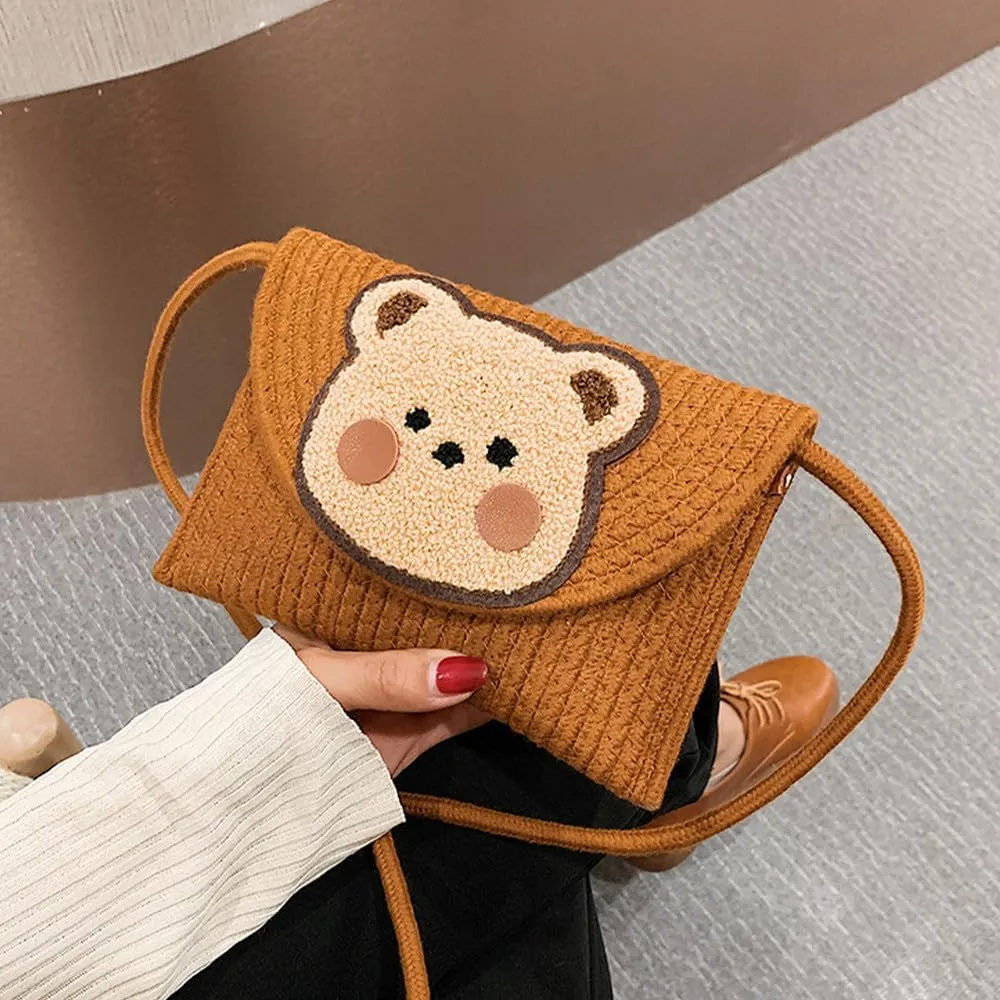 Bear Cotton Woven Crossbody Bags for Women Shoulder Wallet Purses for Women Envelope Pack Beach Holiday Travel Bag