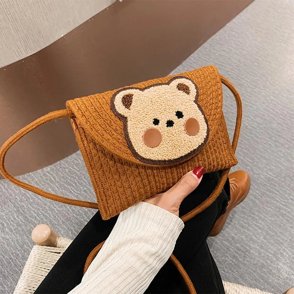 Bear Cotton Woven Crossbody Bags for Women Shoulder Wallet Purses for Women Envelope Pack Beach Holiday Travel Bag