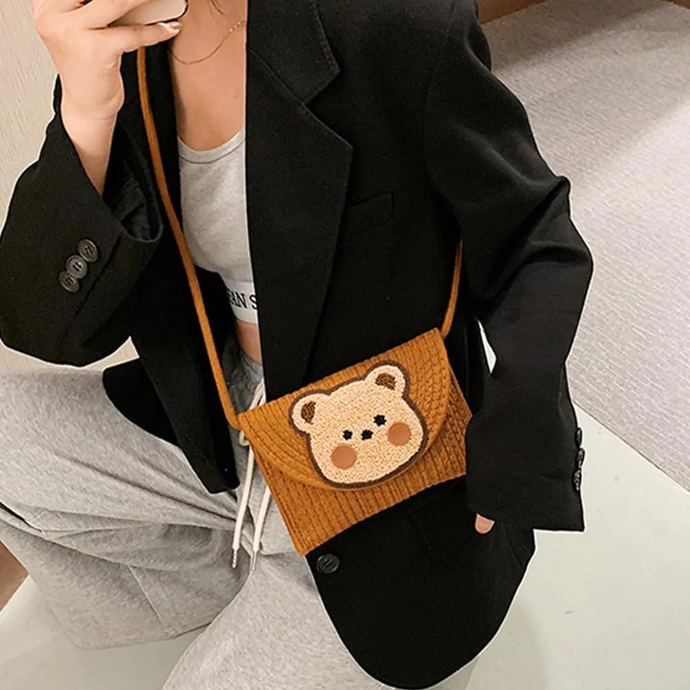 Bear Cotton Woven Crossbody Bags for Women Shoulder Wallet Purses for Women Envelope Pack Beach Holiday Travel Bag