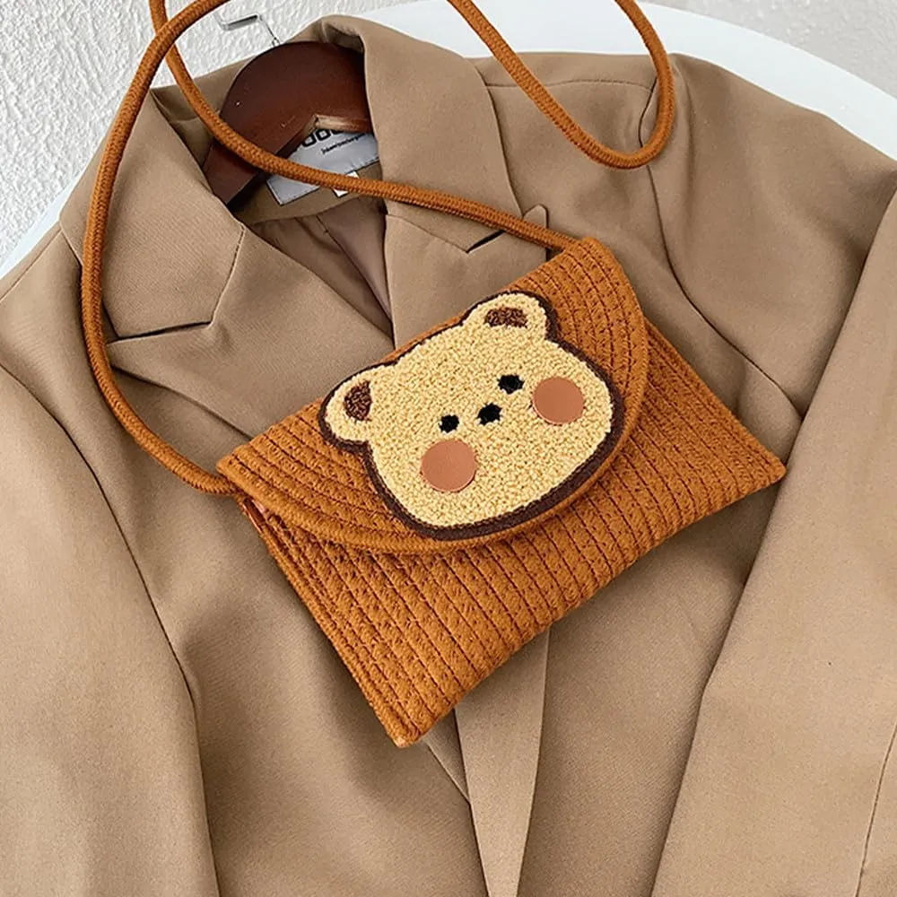 Bear Cotton Woven Crossbody Bags for Women Shoulder Wallet Purses for Women Envelope Pack Beach Holiday Travel Bag