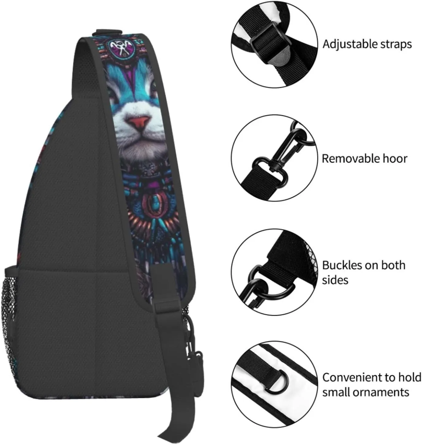 Beautiful Native American Cat Crossbody Bag Fitness Sports Travel Hiking Backpack National Culture Chest Bag Shoulder Bag for Women and Men